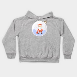 Santa Claus with gift bag in Christmas bauble Kids Hoodie